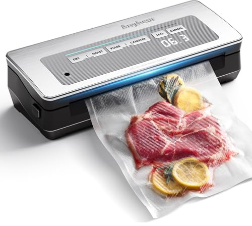 Macchina per sottovuoto 90kPa, 100W, potente sigillatura larga, conservazione degli alimenti, taglierina integrata, contenitore per sacchetti (Argento)