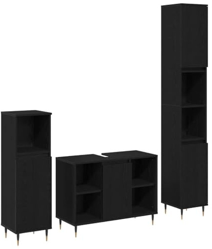 Genérico Juego de Muebles de baño 3 pcs Roble Negro Madera contrachapada,Mobiliario,Conjuntos de Muebles,Muebles de baño,3378515