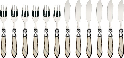 BUGATTI, ALCOM-S4285, Set di Posate da Pesce Aladdin, 12 pz, in Acciaio Inox e ABS, 36 x 26 x 6 cm, Marrone (Nerz)