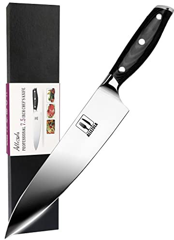 Allezola Küchenmesser, Professionelle 19 cm Kochmesser, Gemüsemesser, Chefmesser, Allzweckmesser, aus Hochwertigem Carbon Edelstahl mit Scharfer Klinge und Ergonomischem HolzGriff [vatertagsgeschenk]