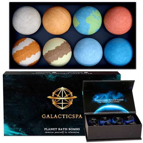 Galacticspa Planet Themed Bath Bombs / 8 x 60g Handmade Luxury Bubble Bath Fizzer Set/Non-Staining, Vegan, Cruelty-Free/Spa Gift for Men, Women and Kids