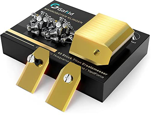 Gafild Lame de Tondeuse, 45pcs Acier Inoxydable Doré Titane Lame de Recharge pour Faucheuses pour Robots tondeuses de Jardin Automower avec Vis