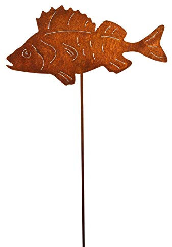 Spina da giardino a forma di pesce di luccio, in ferro arrugginito, decorazione da giardino