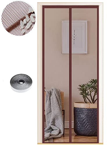 Magnetic Fly Screen Door, Hundreds of Sizes, 95 x 205cm, Anti Mosquito Mesh Curtain with Powerful Magnets, Insect Protection Door, Pure Brown