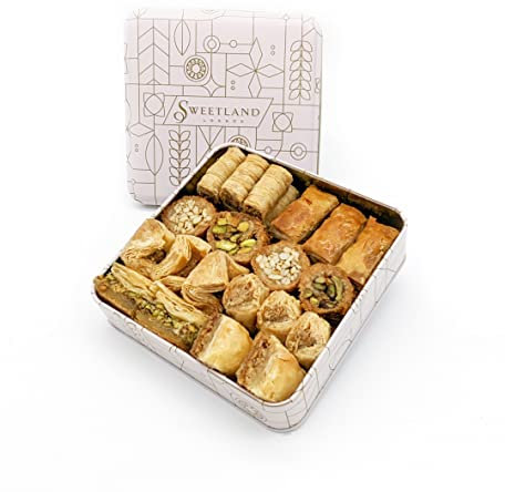 Sweetland Variety Baklava Pack - 500 g | Handmade Traditional Lebanese Baklava | Selection Tray with Pistachio, Almond & Cashew Nuts | Tin Gift Box | Present for Ramadan, Mother's Day, Easter & Eid