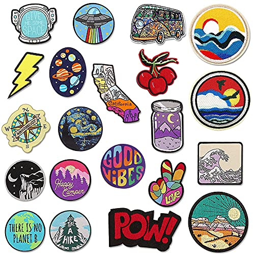 Woohome 20PCS Patches zum Aufbügeln Bunte Patches Universum Weltraumpflanzen Aufbügeln Patch Sticker für Jacken Rucksäcke Kinderkleidung