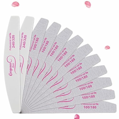 12 PCS Nail Files Professional Set of 12-100/180 - Double Sided Grits Long Lasting Emery Boards for Acrylic & Natural Nails Brand: Gorgeous Curve