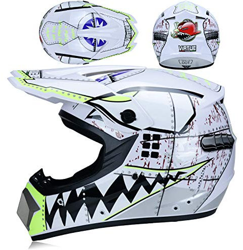 Amacigana® Fullface Motocross Helm Set mit Brille Handschuhe Maske, Motorrad Crosshelm Pocket Bike Helm Kinder Erwachsener Motorradhelm Downhill Sicherheit Schutz (Weiß,M)