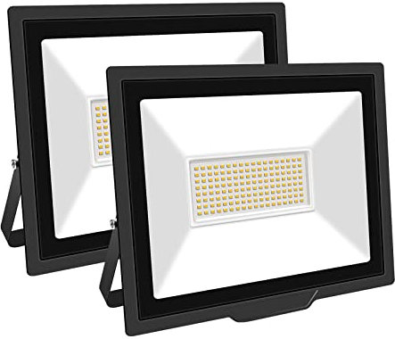 SKYWORLD 100W LED Strahler Außen 2 Stücke, 10000LM LED Fluter Scheiwerfer Flutlicht, 3000K Warmes Weiß Aussenstrahler, IP66 Wasserfest Außenleuchte Flutlicht für Hinterhof Garage Flur Garten