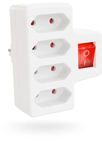 greate 4fach Steckdose für Eurostecker mit Schalter bis zu 2300W - Steckdosenadapter 4fach ohne Kabel, Mehrfachsteckdose ohne Kabel, Eurostecker Verteiler, Mehrfachstecker für Steckdose