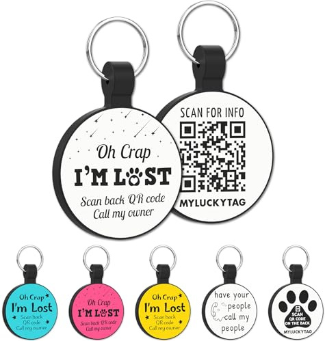 MYLUCKYTAG QR-kod silikon hund katt ID-bricka – online husdjursprofil, varning e-post för husdjur – hållbar hundhalsband etikett