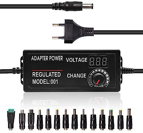 PNGOS Universal Netzteil 3V-24V 3A Verstellbarer Netzadapter AC/DC Universal Ladegerät mit LED Spannungsanzeige und 14 pcs Adapter Stecker für 3V-24V Haushaltsgeräte LED Beleuchtung DC Motor DVD