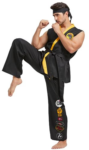 Takuvan Karate-Kostüm für Herren, Deluxe, Übergröße, Halloween, Karate, Gi, Uniform-Set mit schwarzem Gürtel, Stirnband, Erwachsene, Unisex, Schwarz, XXX-Large