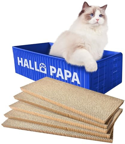 Heikoeco® 5er-Set Kratzbrett für Katzen, Kratzpappe aus hochwertigem Karton,Doppelseitige Kratzpappe für Katzen Kratzbrett Katze zur Krallenpflege Katzenkratzbox 44×20×12 cm (Blau)