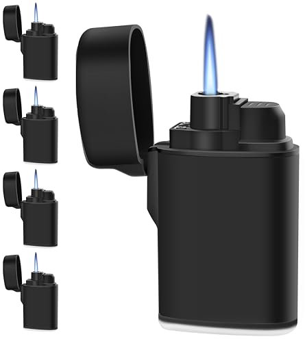 Confezione da 5 mini accendini antivento a gas butano, ricaricabili per candele, esterni, fuochi d'artificio, campeggio, camini, stufe a gas(butano non) (Black)