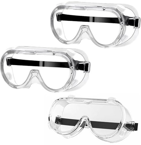 Onlvmyur 3 Stück Schutzbrille Arbeitsschutzbrille Transparent Schutzbrillen Erwachsene Antibeschlag Staubdichte Vollsichtbrille Schutzbrille für Brillenträger Labor Radfahren Skifahren