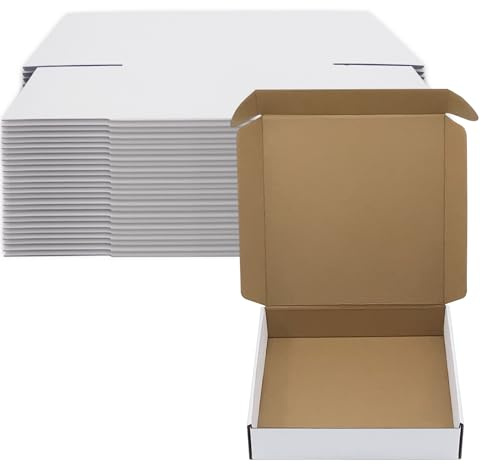 10 x 10 x 2 inch Shipping Boxes Set of 25， White Corrugated Cardboard Box Mailer Boxes for Packaging Small Business Shipping，Mailing Boxes Bulk for Birthday Wedding Party Book Literature Gift Giving