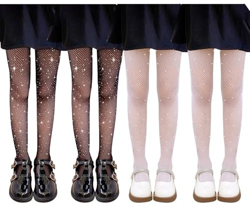 JSTHHTT 4 Stück Mädchen Strumpfhose mit Glitzer, Glänzende Strumpfhosen, Ballett Strumpfhosen, Netzstrumpfhose Glitzer Strass, Schicke Kinderstrumpfhosen Für Partys, Performances, Cosplay