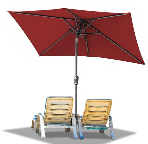 Ollewiellan Parasol rectangulaire 210x140/300x200 cm manivelle - Parasol jardin déporté - Protection UV50+ - Pliable - Imperméable - Sans support - Rouge