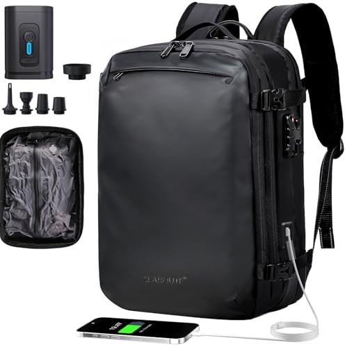 H.yeed Travel Backpack, Expandable 30L-60L Vacuum Backpack with USB&Type-C Charging Port and Pump, Waterproof Lightweight Business Rucksack, Wet Dry Separation, Fits 17.3 Inch Laptop