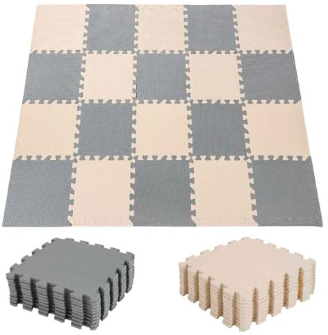 CROWNSHOP 20PCS Baby Play Mat 30x30x1CM Foam Kids Play Mat Interlocking Floor Tiles Multi Colour Soft EVA Baby Floor Mats for Children's Play and Crawl (Grey+Off White)