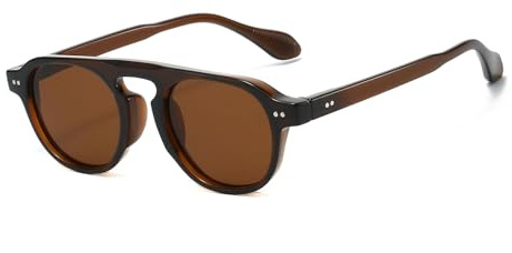 YAMEIZE Retro Small Round Sunglasses - for Women Men Classic Style Glasses Vintage Round Shades UV400 Protection Outdoor (Brown Brown)