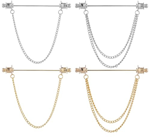 XFSRG Set de 4 Épingles à Cravate et Collier Pin pour Hommes Design Doré et Argenté Accessoires Costume Élégants Détails Raffinés pour Mariage Fête Tenue Professionnelle Bureau