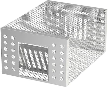 Trampa automática para ratas de interior, jaula reutilizable de hierro galvanizado, 23 x 16 x 11 cm, color plateado