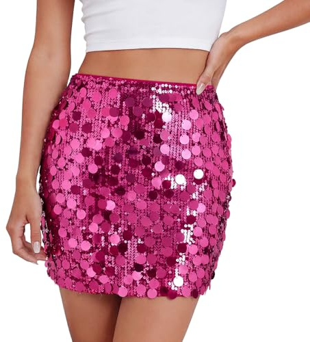 LEACOOLKEY Sequin Skirt for Women Sparkly Stretchy Mini Glitter Shiny Skirt for Party Concert Club Night Outfits & Festival