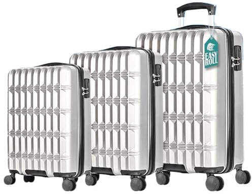 PROVITERA Set 3 Valigie Rigide in ABS, Valigia Rigida 38-59 - 90 Litri, Manico Telescopico, Ruote Easy Roll, Trolley Resistente e Leggero da Viaggio, Bagaglio a Mano (Bianco Metal)