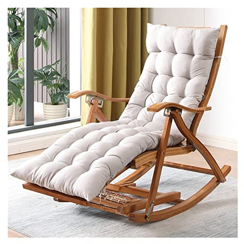 JKSVTF Large Rocking Chair Ergonomic Garden Deck Chairs for Elderly,Foldable Recliner Load-Bearing 220KG Comfort Bamboo Loungers Deck Chair Patio Garden Chair (with Pad)