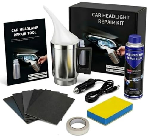 Generico Kit di Riparazione fari Auto, Kit rinnova fari con polimero Liquido, Kit di lucidatura e Riparazione per fari opachi, ossidati, graffiati e ingialliti.