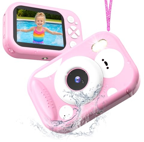 Cámara Fotos Infantil, Cámara Submarina Acuática para Niños, 48MP HD 1080P Cámara Impermeable Niños con Pantalla de 2,4 Pulgadas Tarjeta TF, Flash LED, Regalo para Niños y Niñas de 3-12 Años, Rosa