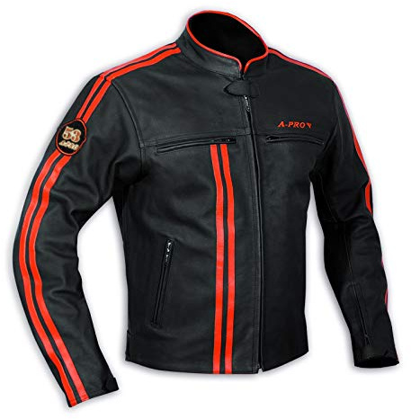 A-Pro Giacca moto pelle Protezioni omologate Custom Naked Vintage Retro' Arancione XL