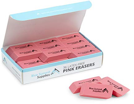Blue Summit Supplies Pink Erasers, Bulk Erasers for Art, School, and Office Use, Classroom Set, 36 Pack