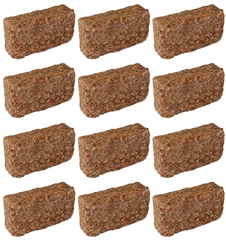 Novatool 12x Kokosziegel grob | gepresste Bio | 60 Liter | Humusziegel | Terrarium-Erde | 650g 20x5,5x10 | Quelltabletten | Kokos Steu und Substrat | Hobby Terraristik Bodengrund Reptilien Terrarien