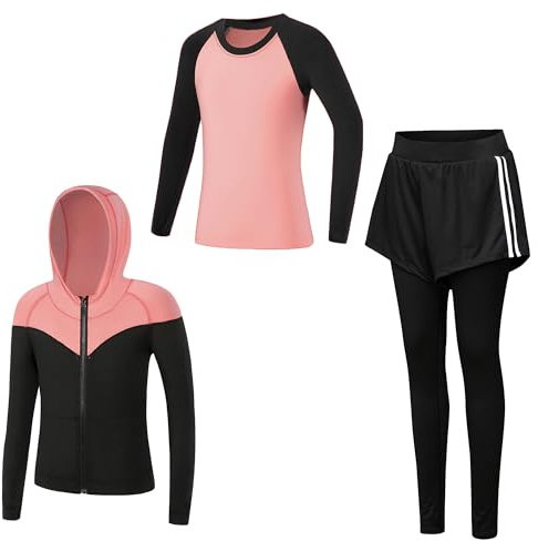 Barn flickor pojkar träningsoverall 2/3 delar sportdräkt jogging kläder set fritidsoverall (skjorta + byxor) träning löpning fotboll basket tröjor yoga (välj ett nummer mindre), 140 cm