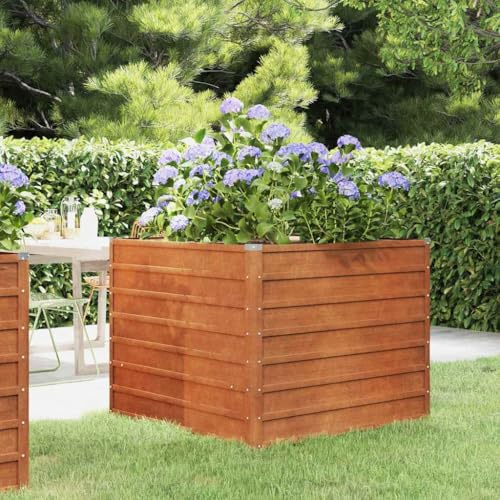 vidaXL Hochbeet, Hochbeet für Garten Balkon Terrasse, Kräuterhochbeet zum Selber Bauen, Gemüsebeet Pflanzkübel aus Metall, Grau Cortenstahl