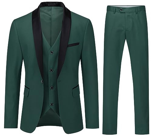 YOUTHUP Herrklänning Slim Fit 3 Stycken Bröllopsklänningar Elegant Ceremoni Shawl Lapel Smoking Blazer Byxor Väst, Grön, XXL