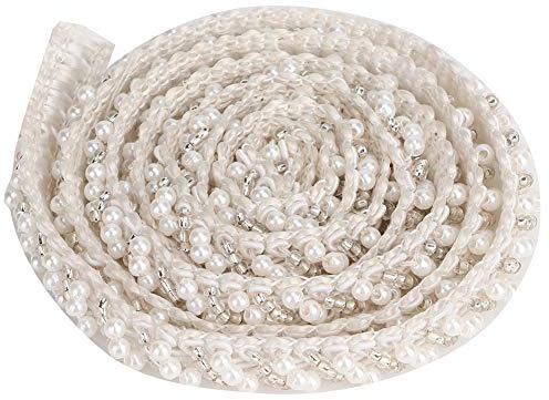 Tomotato Nastro in Nastro di Perle da 1 Iarda, Nastro in Pizzo per Abiti da Sposa, Abiti da Festa, Accessori per La Decorazione di Cucito(Un)
