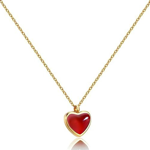 TZPI Carnelian Heart Necklace for Women, 18K Gold Red Heart Necklace for Girls as Gifts for Mom, Carnelian Crystal Jewelry as Coquette Accessories