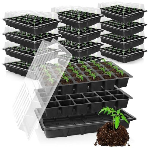 com-four® Juego de Cultivo de 48 Piezas, Juego con cubetas de Agua, Cubierta de Invernadero y bandejas para macetas para Cultivar Plantas de Interior (048 Piezas Set de Cultivo 38x25cm)