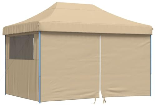 vidaXL Pop-Up hopfällbart partytält med 4 sidoväggar beige, trädgårdstält, festtält, pop-up partytält, eventtält, fest tält, hopfällbart partytält