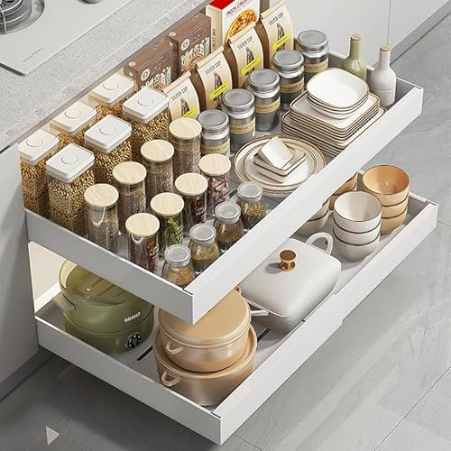 Schrank Schubladen Ausziehbar, Vertiefende Teleskopschublade zum Kleben, Verstellbare Breite Ausziehbarer Schrank Organizer, Ausziehbare Schublade Küche, Küchenschrank Organizer Ausziehbar