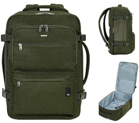 WANDF Handbagage ryggsäck 45 x 36 x 20 cm för Easyjet Airlines, undersits-resehandbagage ryggsäck med våtfack, 17-tums laptopryggsäck för män och kvinnor, Mörkgrön 32l, 32L für Easyjet