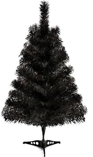 Künstlicher Weihnachtsbaum, 60 cm, schwarzer Tisch-Weihnachtsbaum mit Kunststoffständer, Mini-Weihnachts-Kiefer für Partyzubehör, Innen- und Außenbereich, Urlaub, Heimdekoration (schwarz)