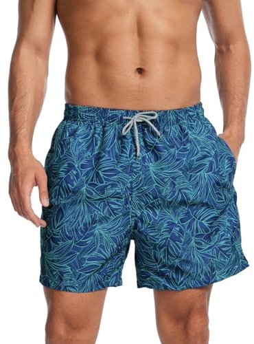 AMZSPORT Badkläder för män vattentäta strandshorts med nätfoder och fickor