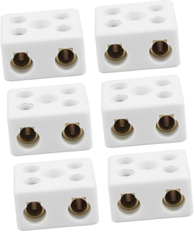 Alipis 6pcs Dual Row Ceramic Terminal Block 2 Way 5 Hole Porcelain Connectors High Temperature Resistance for Industrial and Electronic Applications