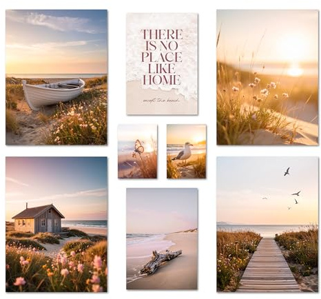 ARTFAVES® Set di poster Vintage Sea Summer - 8 moderni quadri da parete estivi, primavera, tramonto, natura, mare, spiaggia