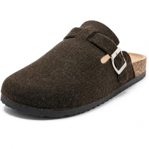 JOMIX Zapatillas de Casa Hombre Zuecos de Fieltro con Hebilla Pantuflas Invierno Plantilla de Anatómica Clogs Suela Antideslizante Mules Cálidas y Transpirables Punta Cerrada MCT255084 Marron 41